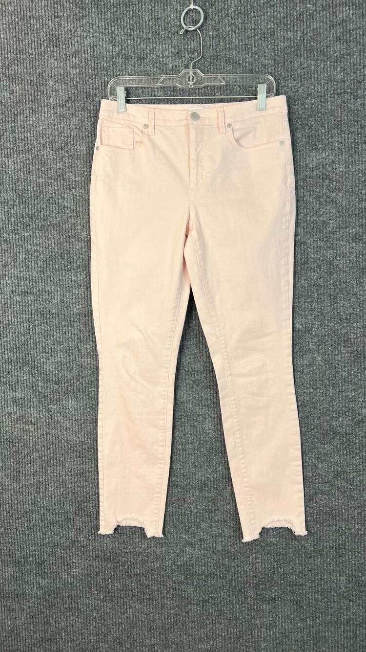 Loft Outlet Skinny Jeans Womens 6 Pink Distressed Hem Mid Rise Cotton Stretch